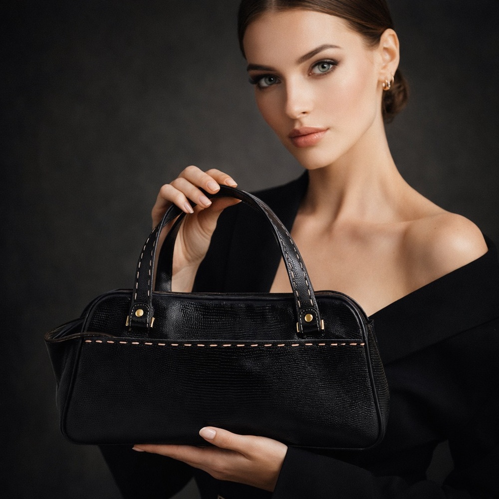 Vintage Kate Spade New York Black Snake-Embossed Leather Satchel – Made in Italy - Picture 3 of 16